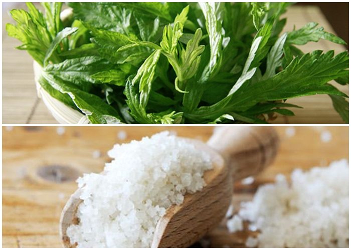 Ngải cứu và muối đem rang cùng với nhau có thể tạo thành hỗn hợp đắp ngoài để giảm đau Ngải cứu và muối đem rang cùng với nhau có thể tạo thành hỗn hợp đắp ngoài để giảm đau